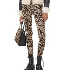 MICHAEL KORS LEOPARD JACQUARD STRETCH LEGGINGS IN DARK CAMEL